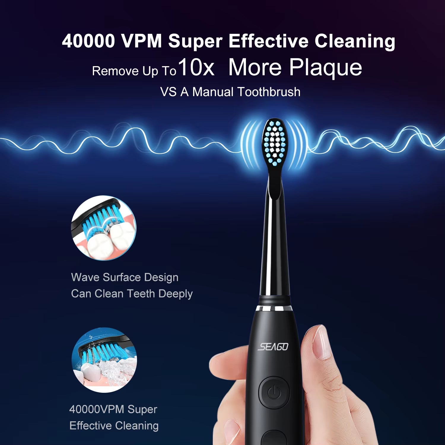 Experience Ultimate Oral Care with the SG-575 Electric Sonic Toothbrush - USB Rechargeable, 360 Days Battery Life, IPX7 Waterproof, and 4 Replacement Heads!