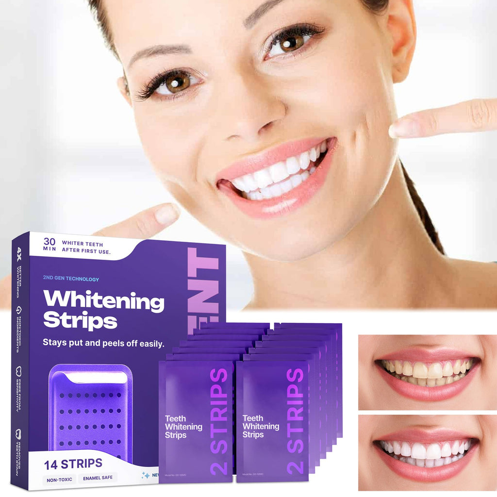 Transform Your Smile with Non-Toxic Enamel-Safe Teeth Whitening Strips - 14 Fast-Acting Strips for a Brighter, Confident You!