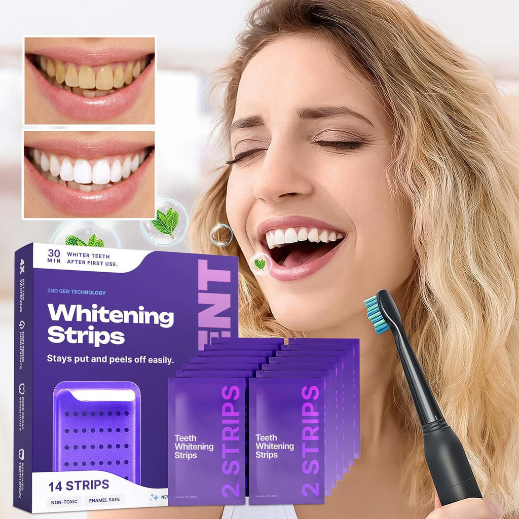 Transform Your Smile with Non-Toxic Enamel-Safe Teeth Whitening Strips - 14 Fast-Acting Strips for a Brighter, Confident You!