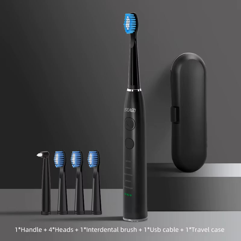 Experience Ultimate Oral Care with the SG-575 Electric Sonic Toothbrush - USB Rechargeable, 360 Days Battery Life, IPX7 Waterproof, and 4 Replacement Heads!