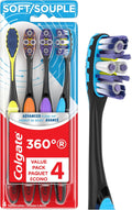 Experience Superior Clean with Colgate 360 Advanced Floss Tip Soft Bristle Toothbrush - 4 Pack with Ergonomic Handle and Tongue Cleaner
