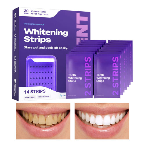 Transform Your Smile with Non-Toxic Enamel-Safe Teeth Whitening Strips - 14 Fast-Acting Strips for a Brighter, Confident You!
